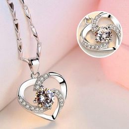 Pendant Necklaces 3 Colors Purple Blue White Clavicle Heart Plated Diamond Zircon Women's Necklace With Chain For Women