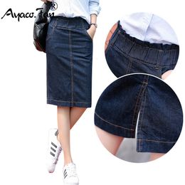 Skirts Summer Jeans Skirt Women Students Girls High Waist Denim Skirts Female Knee-Length Saia Faldas Casual Pencil Skirt 230308