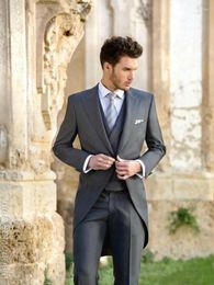 Men's Suits ANNIEBRITNEY Grey Men 3 Piece Formal Slim Tailcoat High End Groom Wedding Tuxedo Custom Prom Dinner Suit