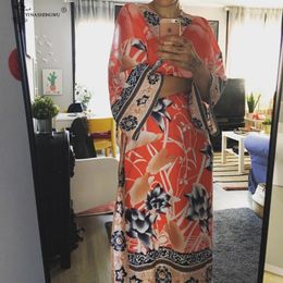 Women's Blouses & Shirts Bohemian Style Printed Self Belted Loose Summer Beach Tunic Plus Size Beachwear Long Kimono Cardigan Vacation Women