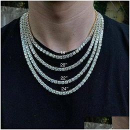 Tennis Graduated Iced Out Chains Jewelry Diamond Tennis Chain Mens Hip Hop Necklace M 4Mm Sier Gold Necklaces Gift Drop Deli Dhgarden Dhh29