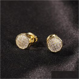 Stud 10Sided S925 Sier Fashion Earring Simple Style Personality Round Hip Hop Gold Mens Earrings Drop Delivery Jewellery Dhgarden Dhxnu