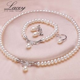 Earrings Necklace Wedding freshwater pearl jewelry set for women genuine natural necklace sets mother anniversary gifts white 230307