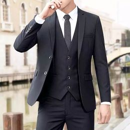 Mens Spring Autumn Tuxedo Suits Korean Style Business Three Piece Set Wedding Best Man Suits Groomsmen Suits