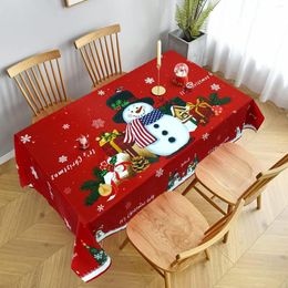 Table Cloth Christmas Rectangle Tablecloth Snowflake Snowman And Santa Claus Print Desktop Winter Holiday Wedding/kitchen Decoration