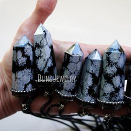 Chains NM42101 Snowflake Obsidian Point Large Gemstone Tower Necklace Pendulum Talisman Black Obelisk Goth