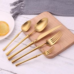 Dinnerware Sets Western Tableware Cutlery Set Stainless Steel Golden Fork Spoon Knife Tea Matter Kitchen 5 Pcs