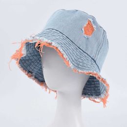 Wide Brim Hats Cotton Blue Washed Denim Bucket Hat For Women Men Fashion Colorful Tassel Hip Hop Bob Sun Hat Unisex Bonnet Wide Brim Panama Cap R230308