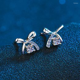 Stud Earrings Sterling Silver Bow 0.1ct 0.5ct Moissanite Diamond 14K White Gold Bowknot Earring For Women Birthday Gift