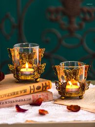 Candle Holders Glass Holder Butterfly Relief Candlestick Cup Vintage Handicraft Ornaments Home Decoration