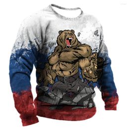 Men's T Shirts Russia Bear 3D Print Men's Long Sleeve T-shirts Spring Autumn Round Neck Russian Flag Short Loose Male Clothing