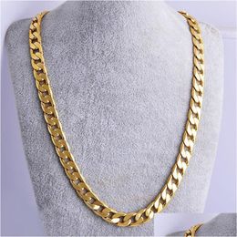 Chains New Big 10Mm Dia Yellow Solid Gold Filled Cuban Link Chain Necklace Thick Mens Jewellery Womens Cool Necklaces Hip Hop Dhgarden Dhtjm