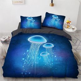 Bedding Sets 3D Shinning Blue Jellyfish Bed Cover Set Black Duvet Covers Full Twin King Size 140x210cm Home Textile For Children