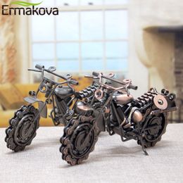 Decorative Objects Figurines ERMAKOVA 21cm Vintage Motorcycle Model Retro Motor Figurine Iron Motorbike Prop Handmade Boy Gift Kid Toy Home Office Decor 230307