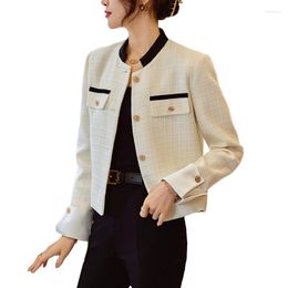 Women's Suits Women Single Breasted Tweed Blazer Coat 2023 Spring Vintage Long Sleeve Short Blazers Jacket Fashion Solid Outerwear Outfit