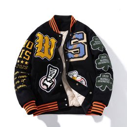 Men s Jackets American street fashion brand terry heavy industry embroidery hip hop woolen baseball jacket for men in autumn and winter 230307