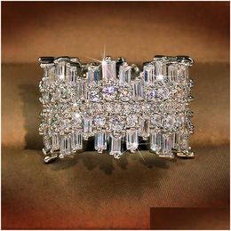 Rings Sparkling 925 Sterling Sier Fl Cz Diamond Gemstones Party Women Band Ring Gift Drop Delivery Jewelry Dhgarden Dhbbx