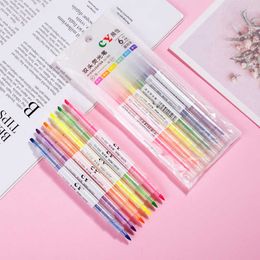 Highlighters Office supplies double headed fluorescent pen 6color oily student note marking hand account marker set J230302