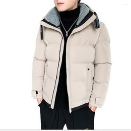 Men's Down 2023 Winter Loose Thick Solid Colour Jacket Youth Handsome Lapel Cotton Clothes Padded Parkas