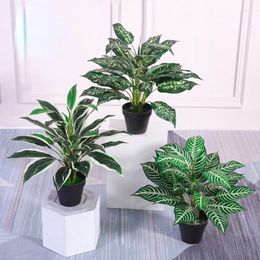 Decorative Flowers Artificial Silk Green Plant Evergreen Potted Home Garden Office Desktop Leaf Ornaments Simulation Bonsai Decoration