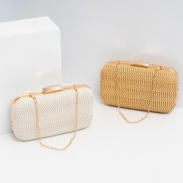 Evening Bags Fashion Pu Hand-weave Clutches Handbags With Metal Chain Shoulder Crossbody For Women Banquet Party Handbag