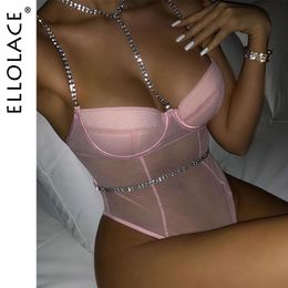 Sexy Set Ellolace Lingerie Bodysuit Women Lace Sleeveless Bodies Underwire Push up Bodycon High Cut Body Backless Top 230307