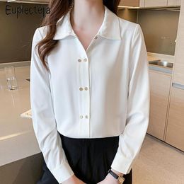 Women's Blouses Euplectella Solid Women Shirts 2023 Spring Turn-down Collar Long Sleeve Elegant Office Wear Double Breasted Button Up Tops