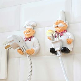 Storage Holders Racks Cartoon Power Cord Kitchen Chef Plug Hook Strong Sticky Creative Finishing 230307