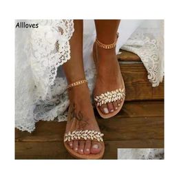 Wedding Shoes Trendy Crystals Designer For Bride Open Toe Women Flat Sandals Summer Prom Dress Bridal Ladies Cl1548 Drop Delivery Pa Dhxe1