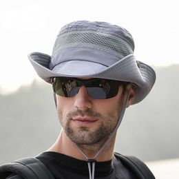 Wide Brim Hats Summer Men Bucket Hat Fashion Foldable Windproof Cord Panama Hat UV Protection Worksite Hats Sun Hat Fishing Hat Mesh Breathable R230308