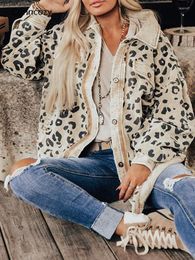 Women's Jackets Turn-down Colllar Botton Loose Jacket Elegant Leopard Print Cardigan Women Fashion Casual Long Sleeve Pocket Irregular Coat