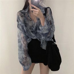 Women's Blouses Shirts Women Fashion Tie Dye Harajuku Gothic Tops Korean Loose Casual Clothes Sun-proof Embroidery All-match Summer Holiday