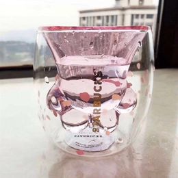 Gift Product Limited Eeition Cat Foot Starbucks Mugs Coffee Mug Toys Sakura 6oz Pink Double Wall Glass Cups259s
