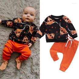 Clothing Sets FOCUSNORM 0-3Y Autumn Baby Boys Clothes 2pcs Heart Cattle Head Print Long Sleeve Sweatshirts Tops Pants For Valentine's