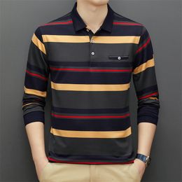 Men's Polos Arrival 95% Cotton Polo Shirt Men Long Sleeve Multi-color Autumn Clothing Casual Korean Male Polo Shirt Striped Shirt 230308