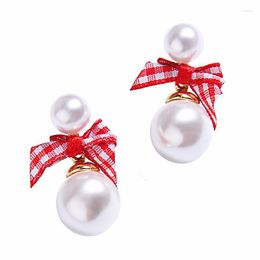 Stud Earrings Trendy Cute Romantic Ribbon Simulated Pearl Earring For Women Girl Party Date Jewellery Accessories