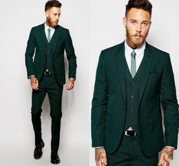 Men's Suits Arrival Two Buttons Dark Green Groom Tuxedos Groomsmen Notch Lapel Mens Blazers (Jacket Pants Vest Tie) W:1034