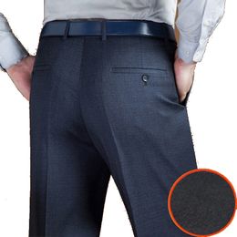 Men's Pants Autumn Winter trousers thick Fleece suit pants business casual High waist dress middleaged men warm antiwrinkle 230307