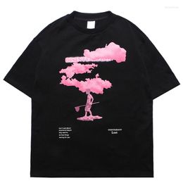 Men's T Shirts 2023 Streetwear Harajuku Oversized T-shirt Men Pink Cloud Hip Hop Summer Short Sleeve Tshirt Cotton Fashion Clothing Black