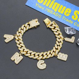 Link Bracelets Luxury CZ Zircon Hip Hop Iced Out Baby Letter Charms Bracelet Wholesale Unique Star Sexy Angel Drop Chain