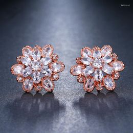 Stud Earrings KSRA Delicate Rose Gold Plated Floral For Women Rhinestone Zirconia Wedding Jewellery Bridesmaid Hypoallergenic