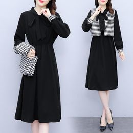 Casual Dresses Women Fashion Long Sleeve Dress Black A-Line Elegant Vintage Office Ladies Work Wear Girl Hight Street Slim Clothes