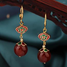 Dangle Earrings Summer Red Green Vintage Delicate Agate Drop Ethnic Cloisonne Chinese Style Jewellery For Women's