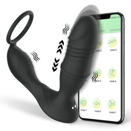 Anal Toys Bluetooth APP Male Plug Vibrator Thrusting Prostate Stimulator Massager Wireless Remote Butt Sex Toy for Men Gay 230307