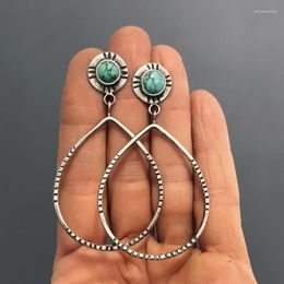 Dangle Earrings Personalised Fashion Big Water Drop Turquoise Creative Retro Gothic Style 925 Thai Silver Plated Exaggerated