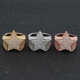 Cluster Rings Copper Gold Sier Rosegold Color Plated Quality Stone Star Shape Hip Hop Jewerly Mens Iced Out Diamond Drop Del Dhgarden Dh6Tl