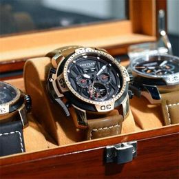 Designer Watches Sport Reef Tiger Mens Watches Genuine Black Leather Strap Complicated Dial Rose Gold Automatic RGA3532 Wristwatches2834