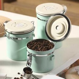 Storage Bottles Jars Coffee Storage Container Jar Box Airtight Stainless Steel Coffee Bean Canister Grains Candy Jar with Spoon Kitchen Canister Sets J230301