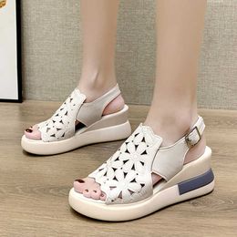 Sandals JMPRS Floral Hollow Out Wedges Sandals Women Back Strap Platform Sandals Woman 2022 Comfortable Thick Bottom Summer Shoes Mujer Z0306