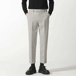 Men's Pants Autumn Winter Casual Pants Woollen Cloth Straight Ankle Length Men Fashion Solid Colour Business Nine Points Suit Blazers Trousers Z0306